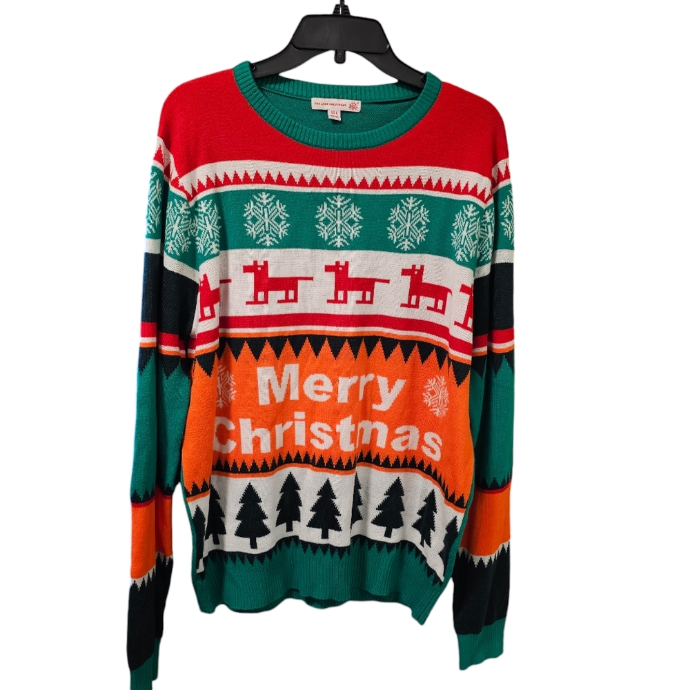 You Look Ugly Today Merry Christmas Sweater RED Green Orange Sz Large